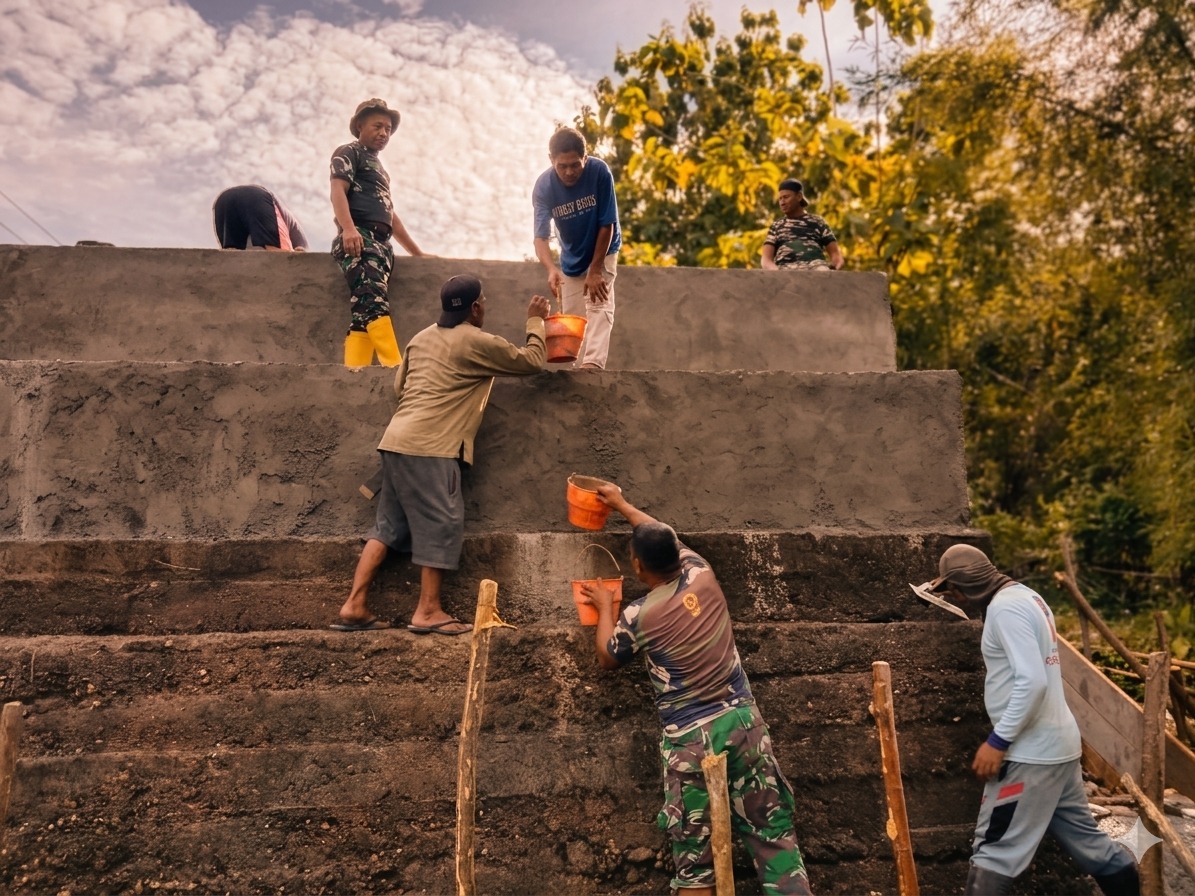 Personel TNI AD Laksanakan Pekerjaan Jembatan di Desa Wabloy