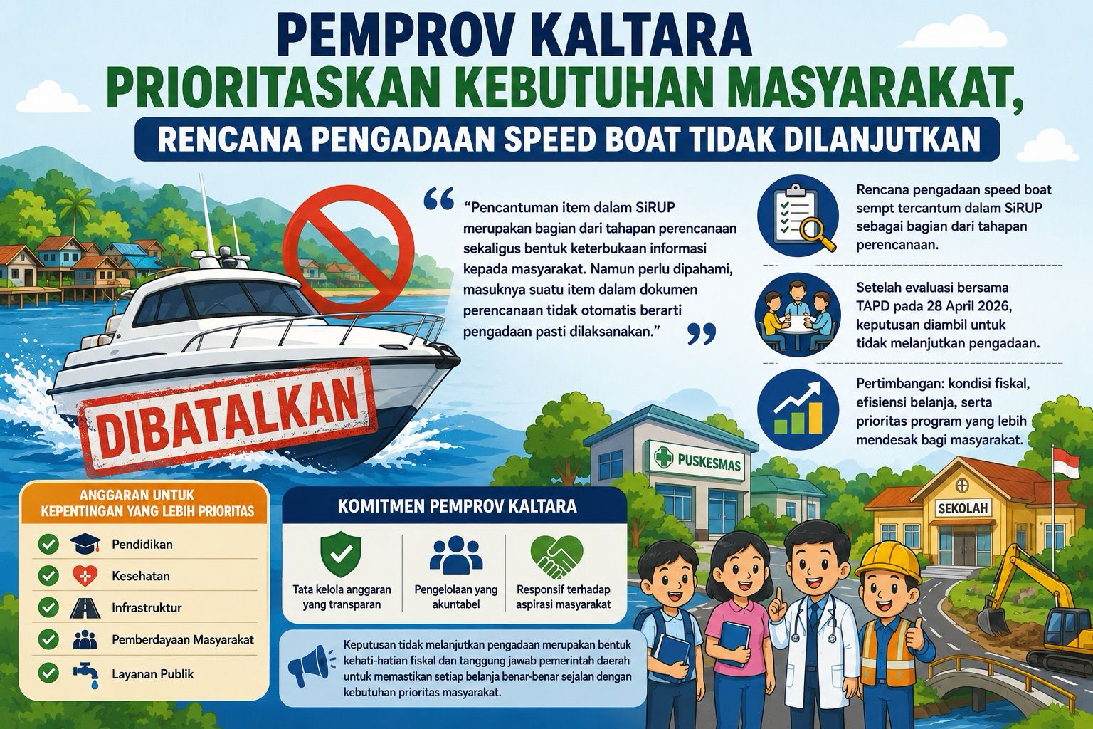 Utamakan Efisiensi Anggaran, Pemprov Kaltara Resmi Batalkan Pengadaan Speedboat Tahun 2026