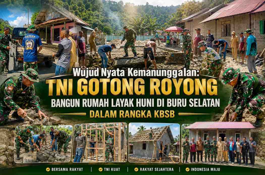 Wujud Nyata Kemanunggalan: TNI Gotong Royong Bangun Rumah Layak Huni di Buru Selatan Dalam Rangka KBSB
